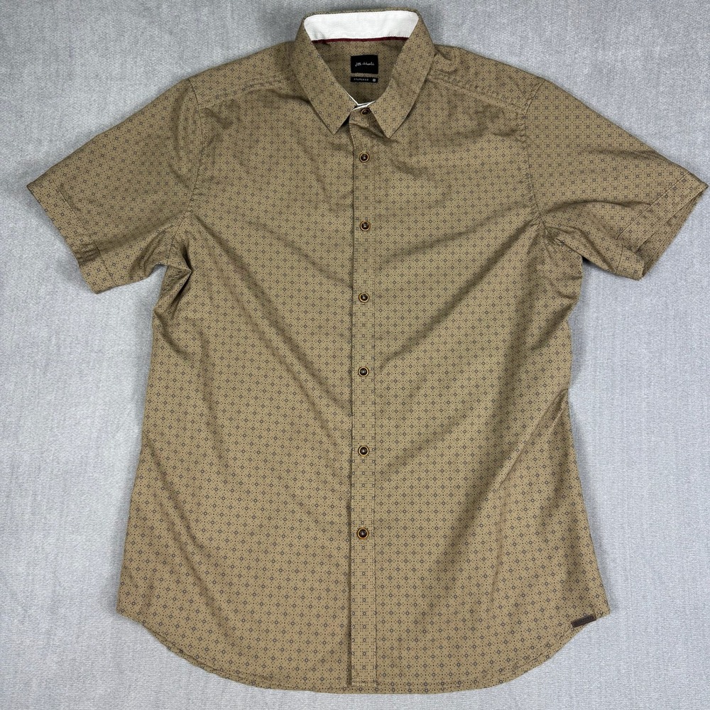 J.B. Holt The Standard Fit Short Sleeve Button Up Shirt Mens M Tan Geometric
